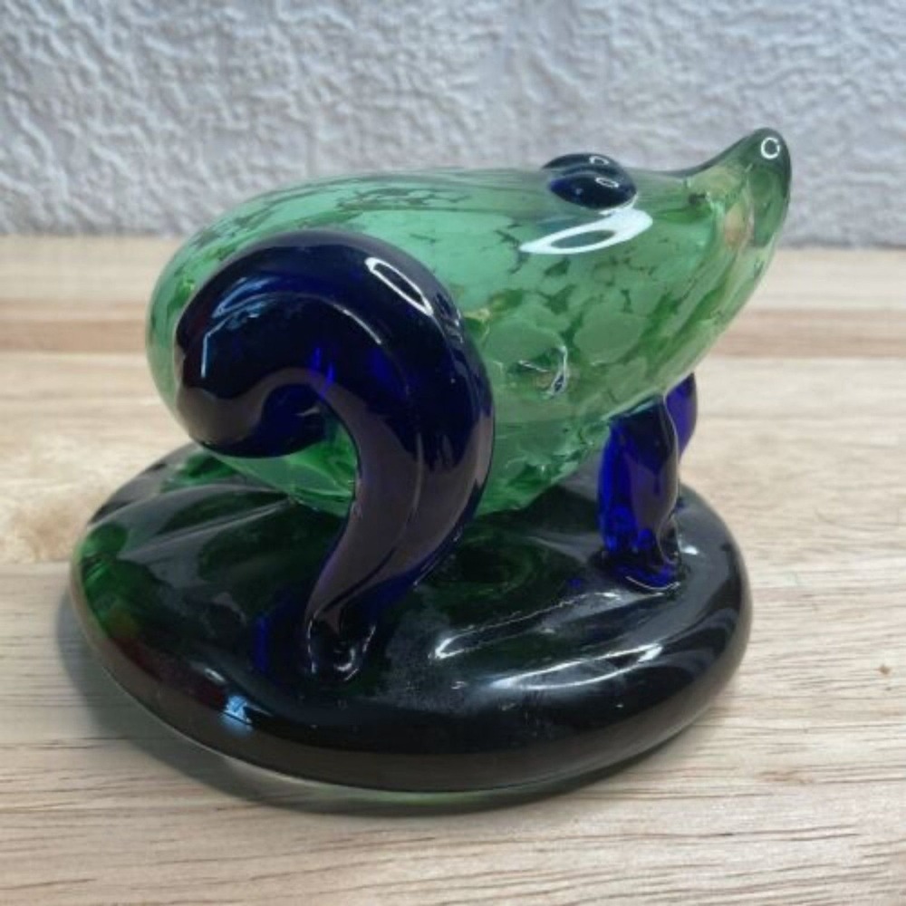 Vintage Murano Art Glass Green Frog Figurine w/Flower Eyes Paperweightโ 2.5"X4"